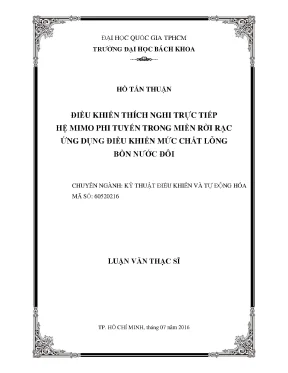 Luận văn thạc sĩ kỹ thuật điều khiển và tự động hóa điều khiển thích nghi trực tiếp hê mimo phi tuyến trong miền rời rạc ứng dụng điều khiển mức chất lỏng bồn nước đôi