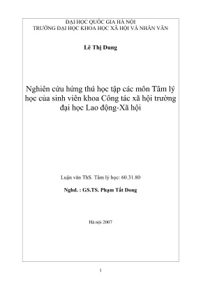 Luận văn thạc sĩ tâm lý học nghiên cứu hứng thú học các môn tâm lý học của sinh viên khoa công tác xã hội trường đại học lao động xã hội