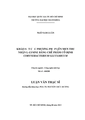 Luận văn thạc sĩ công nghệ sinh học khảo sát các phương pháp lên men thu nhận llysine bằng chế phẩm cố định corynebacterium glutamicum