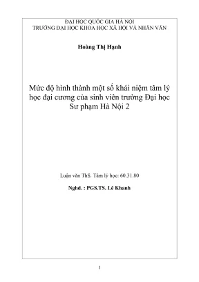 Luận văn thạc sĩ tâm lý học mức độ hình thành một số khái niệm tâm lý học đại cương của sinh viên trường đại học sư phạm hà nội 2
