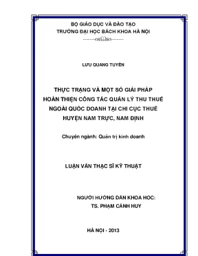 Luận văn thạc sĩ kỹ thuật thực trạng và một số giải pháp hoàn thiện công tác quản lý thu thuế ngoài quốc doanh tại chi cục thuế huyện nam trực nam định