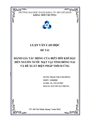 Luận văn thạc sĩ quản lý môi trường đánh giá tác động của biến đổi khí hậu đến nguồn nước mặt tại tỉnh đồng nai và đề xuất biện pháp thích ứng