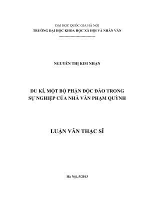 Luận văn thạc sĩ văn học du ký một bộ phận độc đáo trong sự nghiệp của nhà văn phạm quỳnh