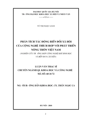 Luận văn thạc sĩ quản lý khoa học và công nghệ phân tích tác động biến đổi xã hội của công nghệ thích hợp với phát triển nông thôn việt nam nghiên cứu trường hợp công nghệ khí sinh học và bếp đun cải tiến