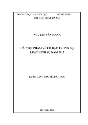 Luận văn thạc sĩ luật học các tội phạm về cờ bạc trong bộ luật hình sự năm 2015