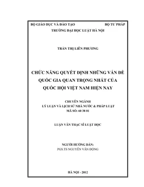Luận văn thạc sĩ luật học chức năng quyết định những vấn đề quốc gia quan trọng nhất của quốc hội việt nam hiện nay