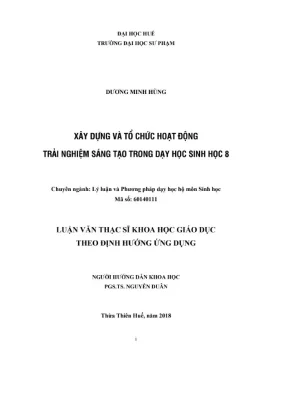 Luận văn thạc sĩ khoa học giáo dục xây dựng và tổ chức hoạt động trải nghiệm sáng tạo trong dạy học sinh học 8