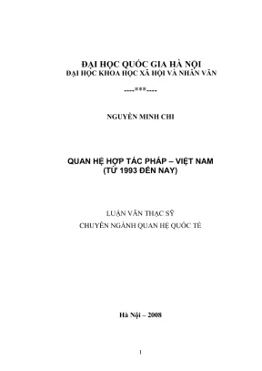 Luận văn thạc sĩ quan hệ quốc tế quan hệ hợp tác pháp việt nam từ 1993 đến nay