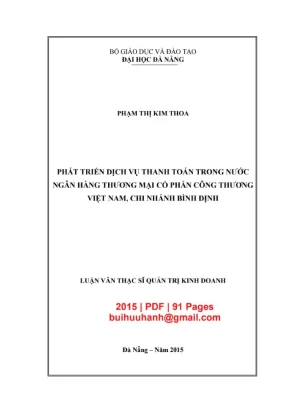 Luận văn thạc sĩ quản trị kinh doanh phát triển dịch vụ thanh toán trong nước ngân hàng thương mại cổ phần công thương việt nam chi nhánh bình định