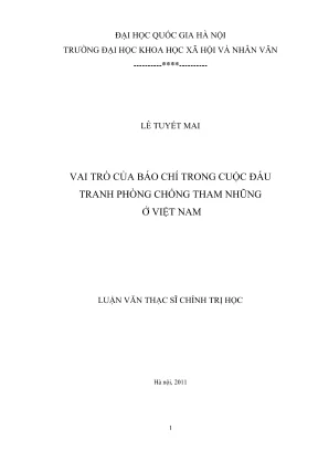 Luận văn thạc sĩ chính trị học vai trò của báo chí trong cuộc đấu tranh phòng chống tham nhũng ở việt nam