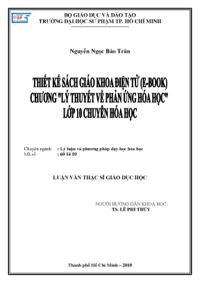 Luận văn thạc sĩ giáo dục học thiết kế sách giáo khoa điện tử ebook chương lý thuyết về phản ứng hóa học lớp 10 chuyên hóa học