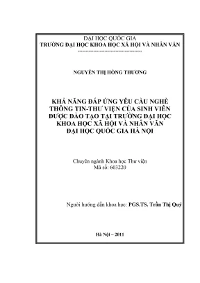 Luận văn thạc sĩ thông tin thư viện khả năng đáp ứng yêu cầu nghề thông tin thư viện của sinh viên được đào tạo tại trường đại học khoa học xã hội và nhân văn đại học quốc gia hà nội