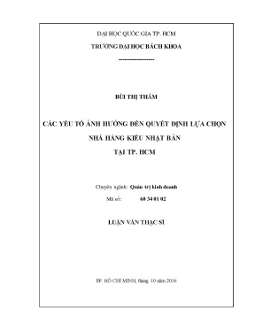 Luận văn thạc sĩ quản trị kinh doanh các yếu tố ảnh hưởng đến quyết định lựa chọn nhà hàng kiểu nhật bản tại tp hcm