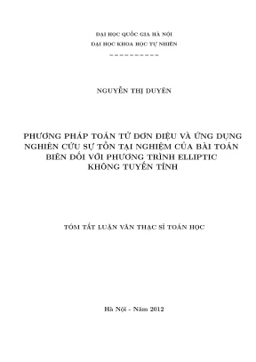 Luận văn thạc sĩ toán học phương pháp toán tử đơn điệu và ứng dụng nghiên cứu sự tồn tại nghiệm của bài toán biên đối với phương trình elliptic không tuyến tính