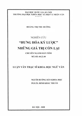 Luận văn thạc sĩ văn học nghiên cứu hưng hóa ký lược những giá trị còn lại