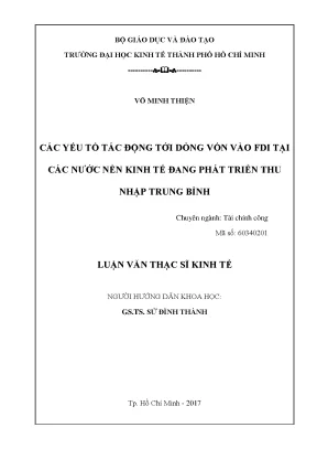 Luận văn thạc sĩ kinh tế các yếu tố tác động đến fdi ở các nước nền kinh tế đang phát triển có thu nhập trung bình