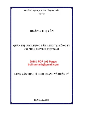 Luận văn thạc sĩ kinh doanh và quản lý quản trị lực lượng bán hàng tại công ty cổ phần biovegi việt nam