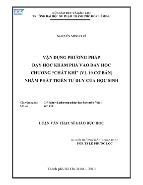 Luận văn thạc sĩ giáo dục học vận dụng phương pháp dạy học khám phá vào dạy học chương chất khí vl 10 cơ bản nhằm phát triển tư duy của học sinh