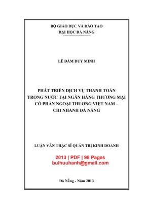 Luận văn thạc sĩ quản trị kinh doanh phát triển dịch vụ thanh toán trong nước tại ngân hàng thương mại cổ phần ngoại thương việt nam chi nhánh đà nẵng