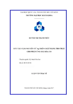 Luận văn thạc sĩ kỹ thuật hóa học xúc tác cụm nguyên tử ag trên chất mang tro trấu cho phản ứng oxi hóa co