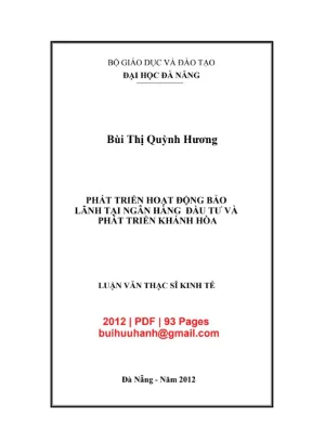Luận văn thạc sĩ kinh tế phát triển hoạt động bảo lãnh tại ngân hàng đầu tư và phát triển khánh hòa