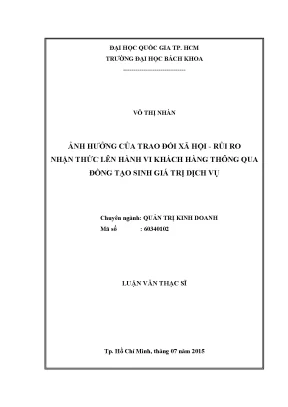 Luận văn thạc sĩ quản trị kinh doanh ảnh hưởng của trao đổi xã hội rủi ro nhận thức lên hành vi khách hàng thông qua đồng tạo sinh giá trị dịch vụ