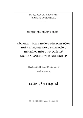 Luận văn thạc sĩ hệ thống thông tin quản lý các nhân tố ảnh hưởng đến hoạt động triển khai ứng dụng thành công hệ thống thông tin quản lý nguồn nhân lực tại doanh nghiệp
