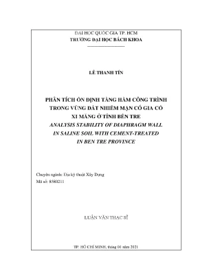 Luận văn thạc sĩ địa kỹ thuật xây dựng phân tích ổn định tầng hầm công trình trong vùng đất nhiễm mặn có gia cố xi măng ở tỉnh bến tre
