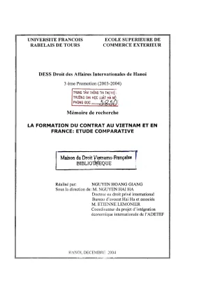 Luận án nghiên cứu la formation du contrat au vietnam et en france etude comparative