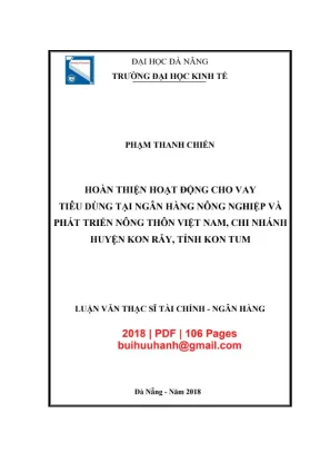 Luận văn thạc sĩ tài chính ngân hàng hoàn thiện hoạt động cho vay tiêu dùng tại ngân hàng nông nghiệp và phát triển nông thôn việt nam chi nhánh huyện kon rẫy tỉnh kon tum