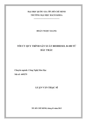 Luận văn thạc sĩ công nghệ hóa học tối ưu quy trình sản xuất biodiesel b100 từ dầu trẩu