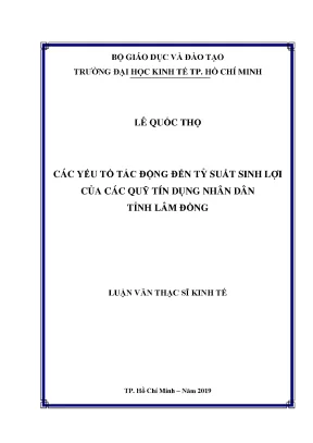 Luận văn thạc sĩ kinh tế các yếu tố tác động đến tỷ suất sinh lợi của các quỹ tín dụng nhân dân tỉnh lâm đồng