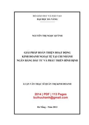 Luận văn thạc sĩ quản trị kinh doanh giải pháp hoàn thiện hoạt động kinh doanh ngoại tệ tại chi nhánh ngân hàng đầu tư và phát triển bình định