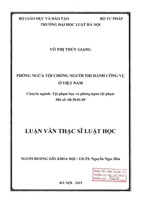 Luận văn thạc sĩ luật học phòng ngừa tội chống người thi hành công vụ ở việt nam