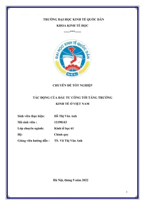 Chuyên đề tốt nghiệp tác động của đầu tư công tới tăng trưởng kinh tế ở việt nam