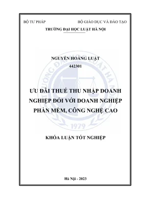Khoá luận tốt nghiệp ưu đãi thuế thu nhập doanh nghiệp đối với doanh nghiệp phần mềm công nghệ cao