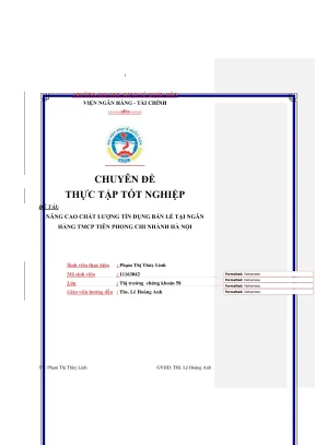 Chuyên đề thực tập tốt nghiệp nâng cao chất lượng hoạt động tín dụng bán lẻ tại ngân hàng tmcp tiên phong chi nhánh hà nội