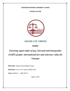 Khóa luận tốt nghiệp ensuring equal rights of gay bisexual and transgender lgbt people international law and reference value for vietnam