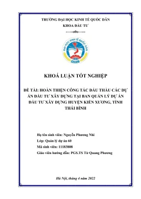 Khóa luận tốt nghiệp hoàn thiện công tác đấu thầu các dự án đầu tư xây dựng tại ban quản lý dự án đầu tư xây dựng huyện kiến xương tỉnh thái bình