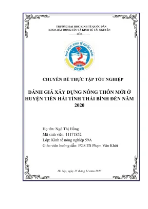 Chuyên đề thực tập tốt nghiệp đánh giá xây dựng nông thôn mới ở huyện tiền hải tỉnh thái bình đến năm 2020