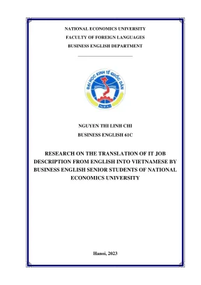 Chuyên đề tốt nghiệp research on the translation of it job description from english into vietnamese by business english senior students of national economics university