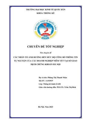 Chuyên đề tốt nghiệp các nhân tố ảnh hưởng đến mức độ công bố thông tin tự nguyện của các doanh nghiệp niêm yết tại sở giao dịch chứng khoán hà nội