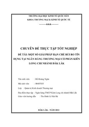Chuyên đề thực tập tốt nghiệp một số giải pháp hạn chế rủi ro tín dụng tại ngân hàng thương mại cổ phần kiên long chi nhánh đăk lăk
