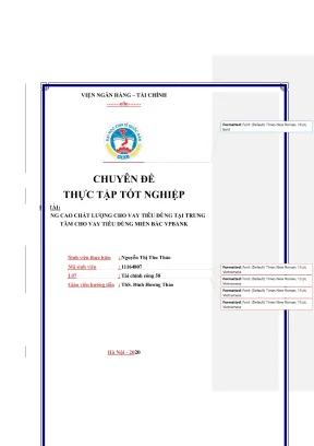 Chuyên đề thực tập tốt nghiệp nâng cao chất lượng cho vay tiêu dùng tại trung tâm cvtd miền bắc vpbank
