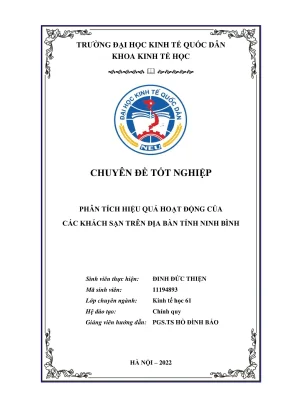 Chuyên đề tốt nghiệp phân tích hiệu quả hoạt động của các khách sạn trên địa bản tỉnh ninh bình