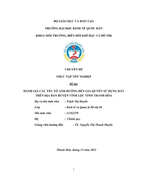 Chuyên đề thực tập tốt nghiệp đánh giá các yếu tố ảnh hưởng đến giá quyền sử dụng đất trên địa bàn huyện vĩnh lộc tỉnh thanh hóa