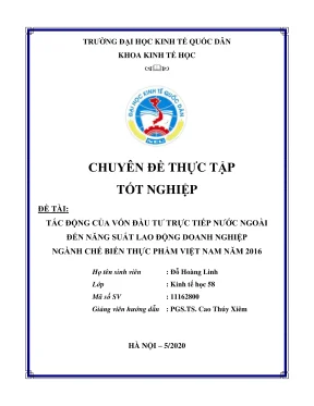 Chuyên đề thực tập tốt nghiệp tác động của vốn đầu tư trực tiếp nước ngoài đến năng suất lao động doanh nghiệp ngành chế biến thực phẩm việt nam năm 2016