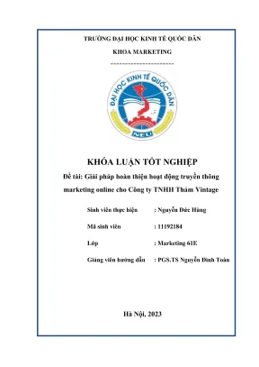 Khóa luận tốt nghiệp giải pháp hoàn thiện hoạt động truyền thông marketing online cho công ty tnhh thảm vintage