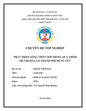Chuyên đề tốt nghiệp phát triển nông thôn mới trong quá trình đô thị hóa tại thành phố hưng yên