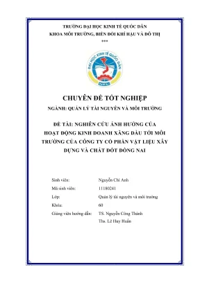 Chuyên đề tốt nghiệp nghiên cứu ảnh hưởng của hoạt động kinh doanh xăng dầu tới môi trường của công ty cổ phần vật liệu xây dựng và chất đốt đồng nai
